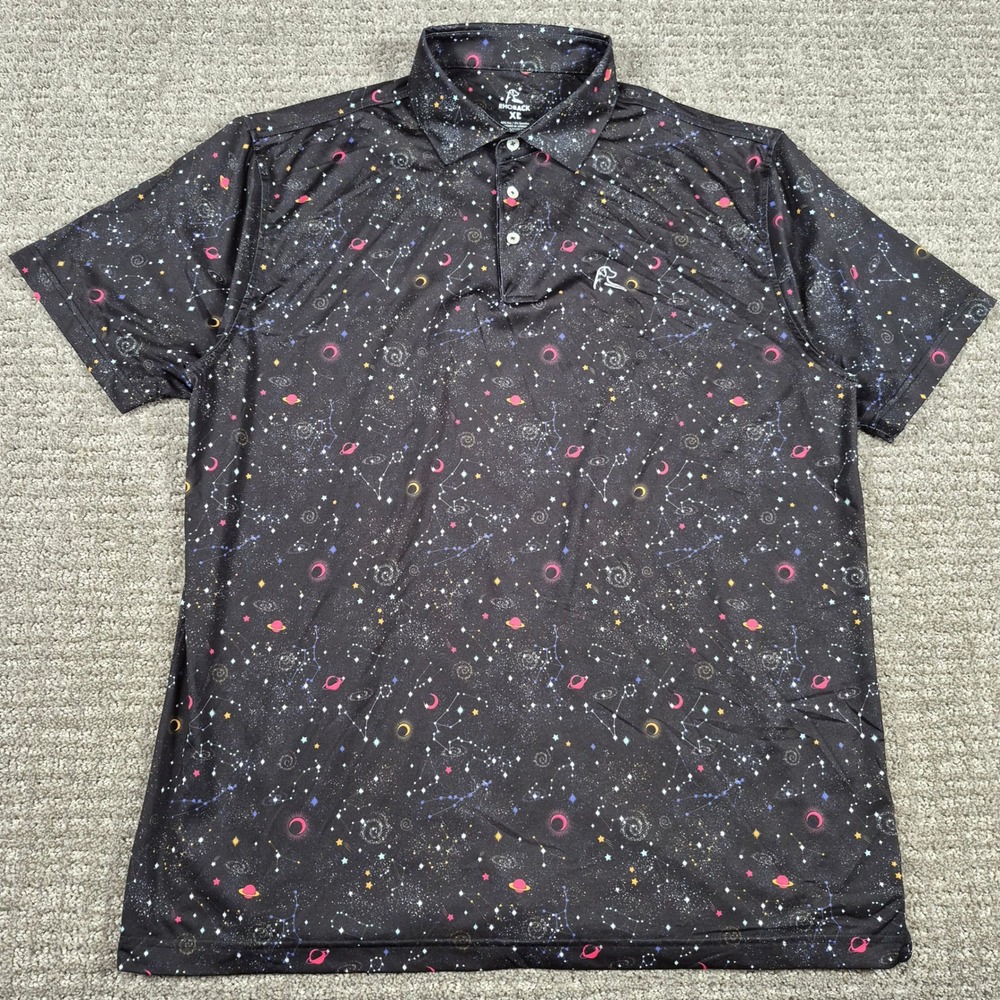 Rhoback Golf Polo The Space Shirt Mens XL Black Barstool Galaxy Print